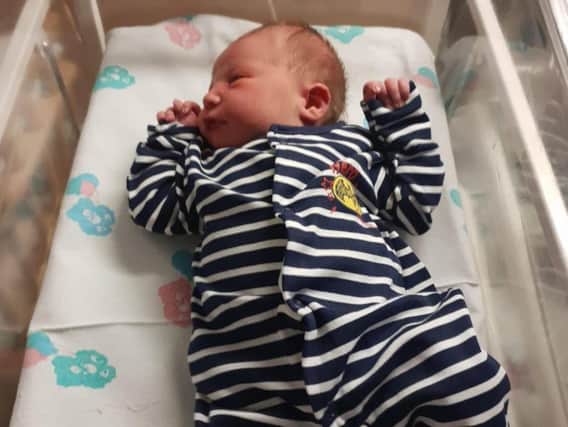 Noah Leo Storey was born at 3.08pm weighing 8lb.
