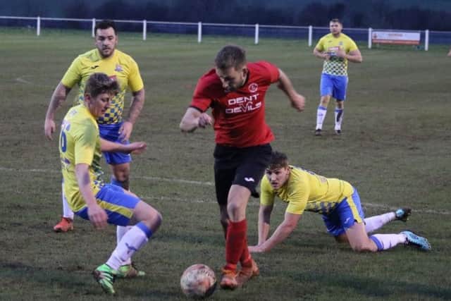 Action from the clash between Ollerton Town and FC Bolsover. (PHOTO BY: DC Photography, Retford)