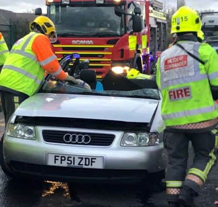 Helen's Audi A3 cut open by the fire service. Picture: Mel Shaw.