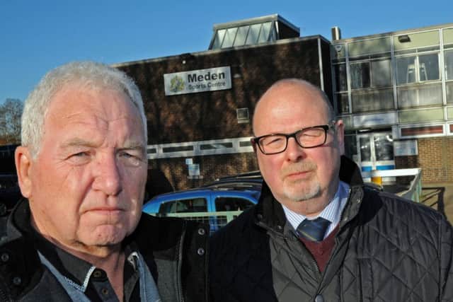 Councillors John Kerr, left, and Andy Wetton outside the Meden Sports Centre in Warsop