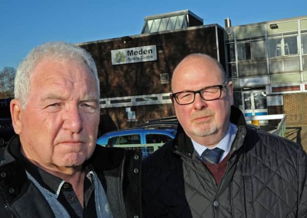Councillors John Kerr, left, and Andy Wetton outside the Meden Sports Centre in Warsop