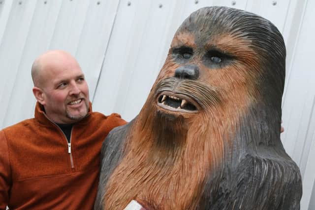 Mick Booth and his giant Chewbacca. Pictures by Jason Chadwick.