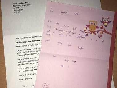 The letter, written by six-year-old Izzy Vardy from Annesley. Picture: Notts Police