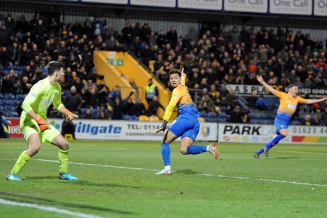 Mansfield Town v Yeovil TownTyler Walker turns to celebrate his second half goal which was ruled offside.