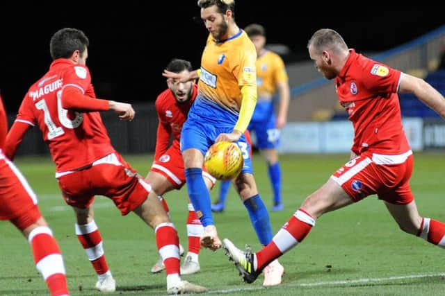 Mansfield Town V Crawley.
Jorge Grant chips a ball over the Crawley defence for a CJ Hamilton chance.