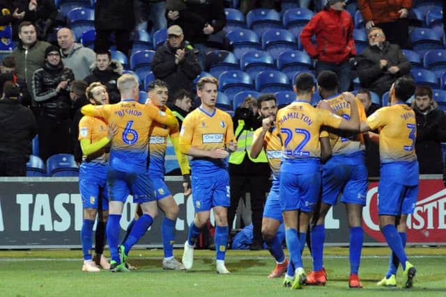 Mansfield Town V Crawley.The Stags celebrate Tyler Walker's 88th minute winner.