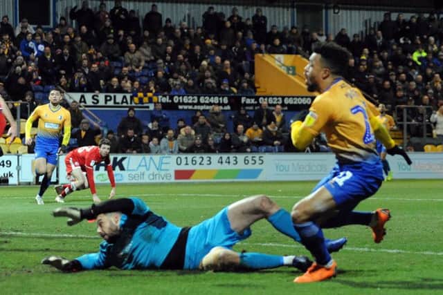Nicky Ajose comes close early in the second half.