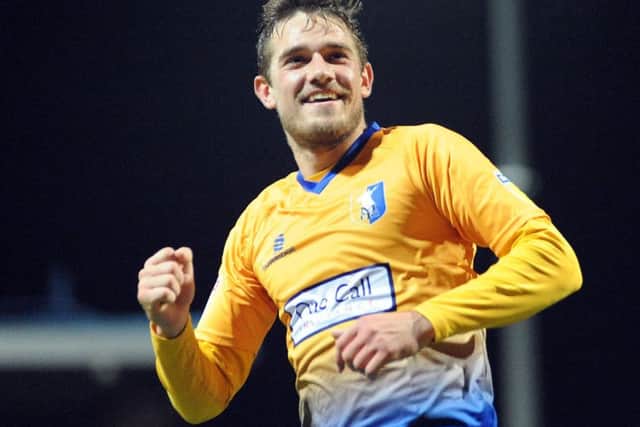 Timi Elsnik celebrates scoring the Stags' late winner.