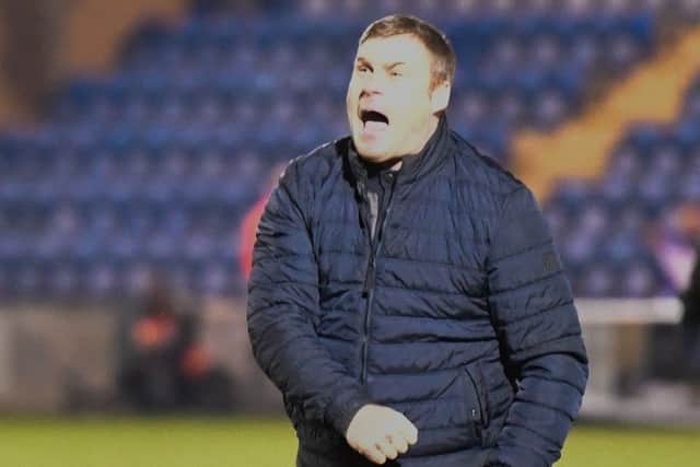 Mansfield Town manager David Flitcroft celebrates his sides great comeback win after the game: Picture by Steve Flynn/AHPIX.com, Football: Skybet League Two match Colchester United -V- Mansfield Town at JobServe Community Stadium, Colchester, Essex, England on copyright picture Howard Roe 07973 739229