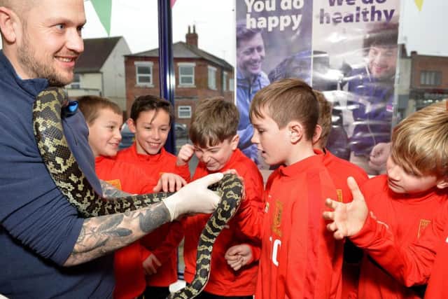 Members of Teversal FC under-12s got to meet some exotic creatures.