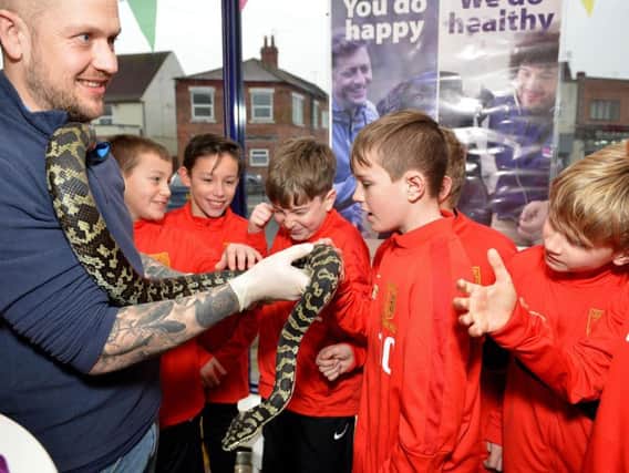 Members of Teversal FC under-12s  got to meet some exotic  creatures.