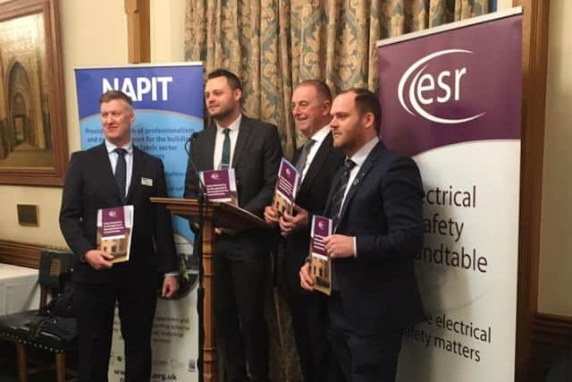 MP Ben Bradley with representatives of the Electrical Safety Roundtable (ESR) and NAPIT.