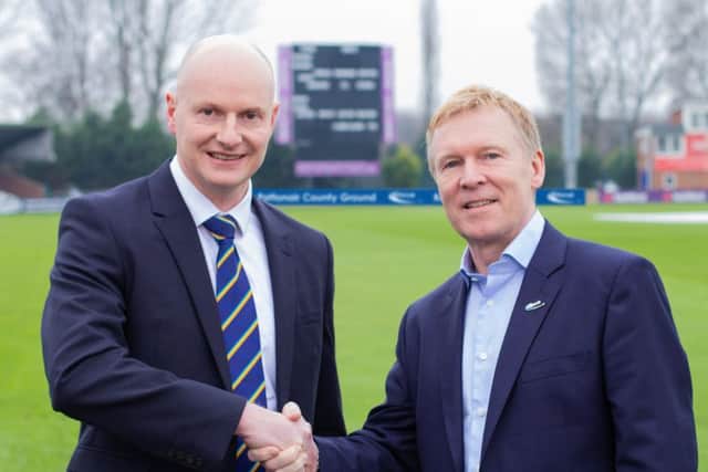 Chief executives Ryan Duckett, of Derbyshire, and Wayne Hollinshead, of Pattonair, shake on the deal.