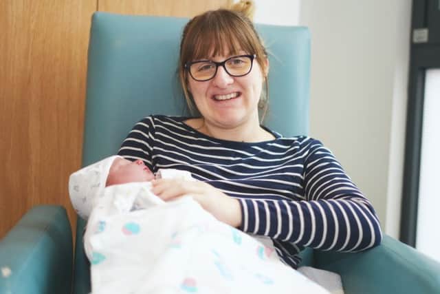 Mum Samantha Appleby with her new-born son, Seth, at Kings Mill Hospital.