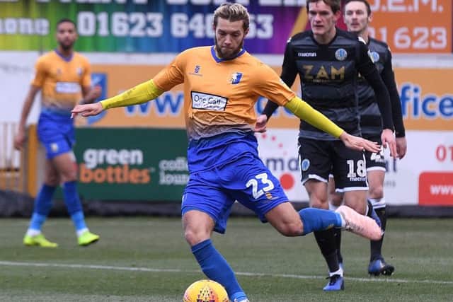 Picture Andrew Roe/AHPIX LTD, Football, EFL Sky Bet League Two, Mansfield Town v Macclesfield Town, One Call Stadium, 02/02/2019, K.O 3pmMansfield's Jorge Grant scores the opening goalAndrew Roe>>>>>>>07826527594
