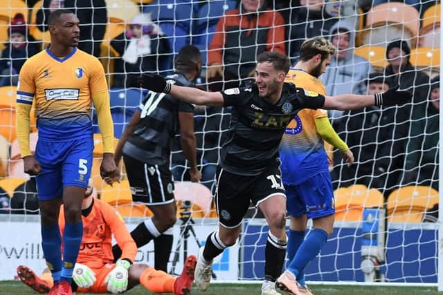 Picture Andrew Roe/AHPIX LTD, Football, EFL Sky Bet League Two, Mansfield Town v Macclesfield Town, One Call Stadium, 02/02/2019, K.O 3pm
Macclesfield's Callum Evans celebrates his equaliser
Andrew Roe>>>>>>>07826527594