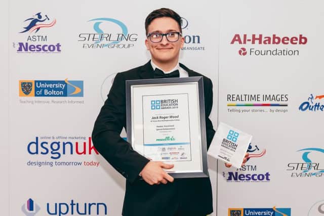 West Nottinghamshire College student Jack Wood with his British Education Award