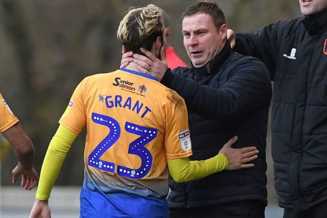 Picture Andrew Roe/AHPIX LTD, Football, EFL Sky Bet League Two, Mansfield Town v Macclesfield Town, One Call Stadium, 02/02/2019, K.O 3pm
Mansfield's Jorge Grant celebrates his opening goal with manager David Flitcroft
Andrew Roe>>>>>>>07826527594