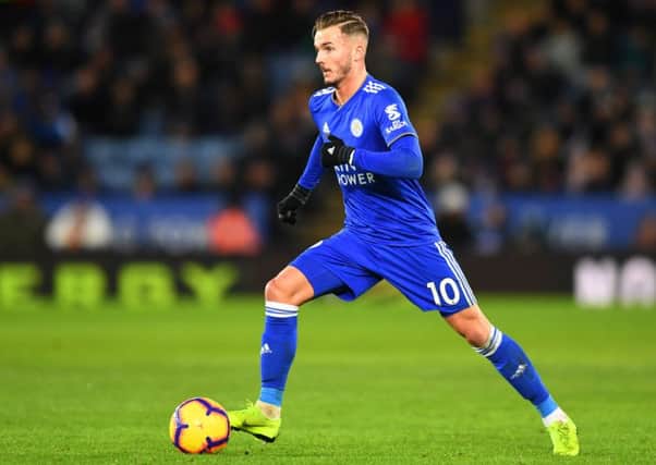 LEICESTER, ENGLAND - JANUARY 12: James Maddison of Leicester in action during the Premier League match between Leicester City and Southampton FC at The King Power Stadium on January 12, 2019 in Leicester, United Kingdom. (Photo by Michael Regan/Getty Images)
