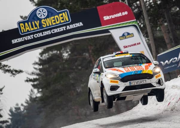 Mansfield co-driver Phil Hall flying high in Rally Sweden. (PHOTO BY: Ricardo Oliveira/M-Sport JWRC)