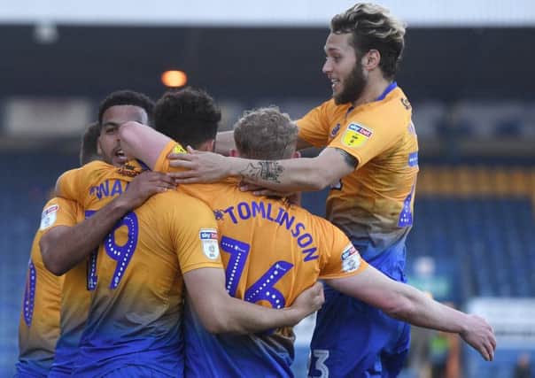 Picture Andrew Roe/AHPIX LTD, Football, EFL Sky Bet League Two, Mansfield Town v Forest Green Rovers, One Call Stadium, 23/02/2019, K.O 3pm

Mansfield's players celebrate the own goal from Forest Green's Joseph Mills

Andrew Roe>>>>>>>07826527594