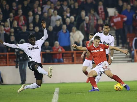 Action from Forest v Derby at The City Ground on Monday. Picture by Jez Tighe.