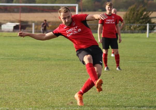 Gav King, who scored his 29th goal of the season for Ollerton Town. (PHOTO BY: DC Photography, Retford).