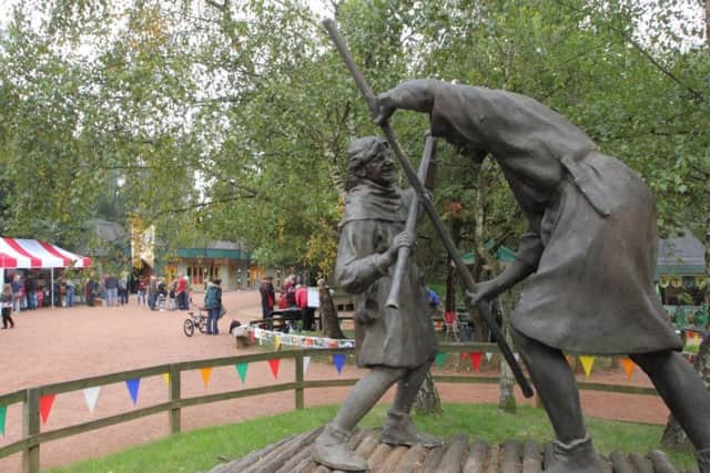 The first meeting of Robin Hood and Little John on a narrow bridge over a river is immortalised in Sherwood Forest's statue outside the Visitor Centre.