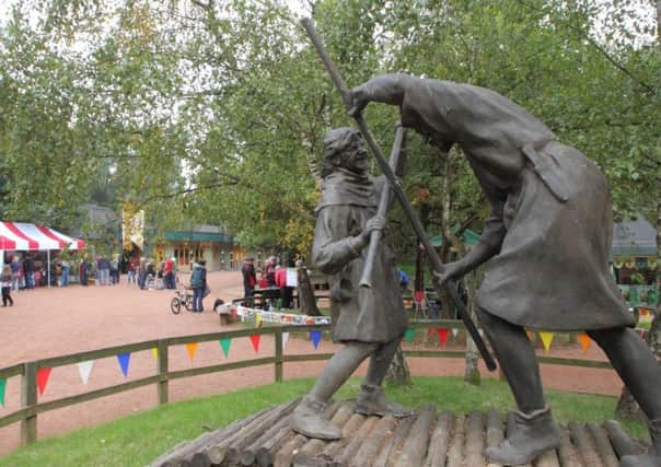 The first meeting of Robin Hood and Little John on a narrow bridge over a river is immortalised in Sherwood Forest's statue outside the Visitor Centre.