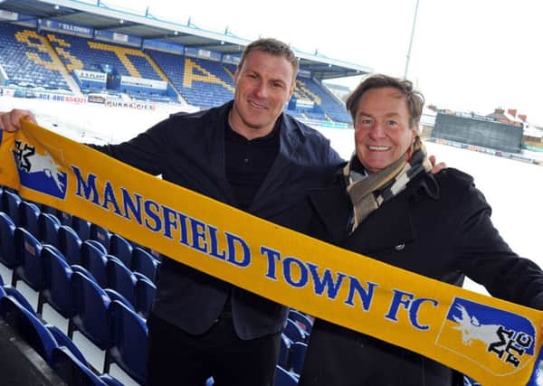 Mansfield Town owner, John Radford, with new manager David Flitcroft at the One Call Stadium press call a year ago.