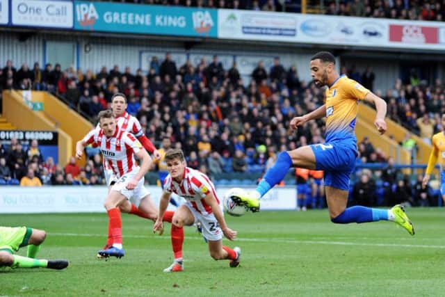 CJ Hamilton brings the ball under control before scoring his first goal in the first half.