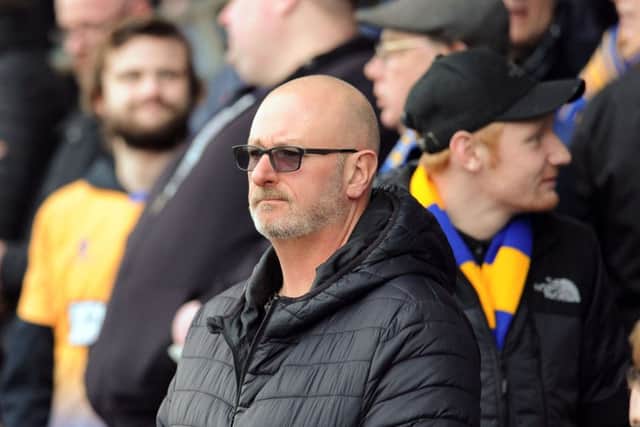 Mansfield Town fans ahead of kick-off against Cheltenham Town.