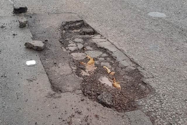 The problematic pothole on the M1. Picture tweeted by Highways England.