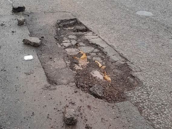 The problematic pothole on the M1. Picture tweeted by Highways England.