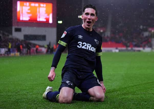 STOKE ON TRENT, ENGLAND - NOVEMBER 28:  Harry Wilson of Derby County celebrates scoring during the Sky Bet Championship match between Stoke City and Derby County at Bet365 Stadium on November 28, 2018 in Stoke on Trent, England.  (Photo by Nathan Stirk/Getty Images)