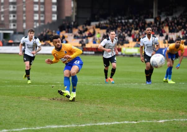 Mansfield Town's Nicky Ajose looks on as Ports Vale goalkeeper Scott Brown saves his penalty: Picture by Steve Flynn/AHPIX.com, Football: EFL League 2 match Port Vale -V- Mansfield Town at Vale Park, Burslem, Staffordshire, England on 09/03/2019: copyright picture Howard Roe 07973 739229