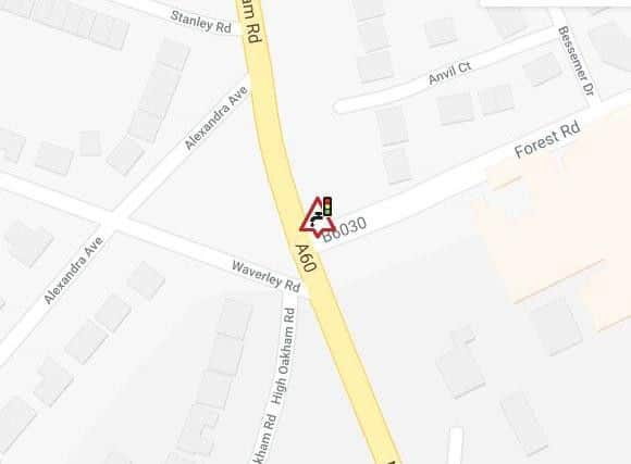 The temporary lights are in place by the junction of Forest Road and Nottingham Road.