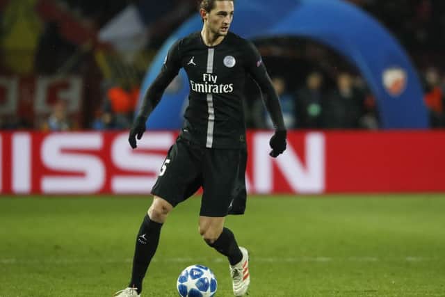 BELGRADE, SERBIA - DECEMBER 11: Adrien Rabiot of Paris Saint-Germain in action during the UEFA Champions League Group C match between Red Star Belgrade and Paris Saint-Germain at Rajko Mitic Stadium on December 11, 2018 in Belgrade, Serbia. (Photo by Srdjan Stevanovic/Getty Images)