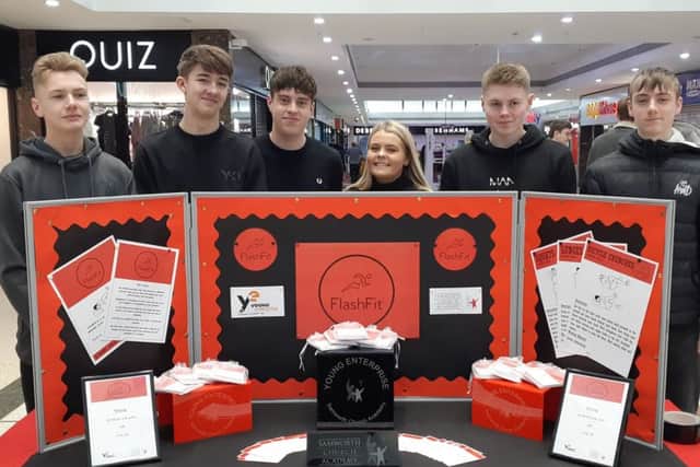 The successful Samworth team with their product, from left: Robert Ellis, Dillon Hodgkinson, Ben English, Layla Swindells, Sam Hurt and Demi Parcei.