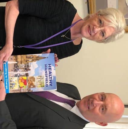 Launching the Healthy Mansfield Commission Report Mansfield Mayor Kate Allsop and chairman of the commission Les Marshall.