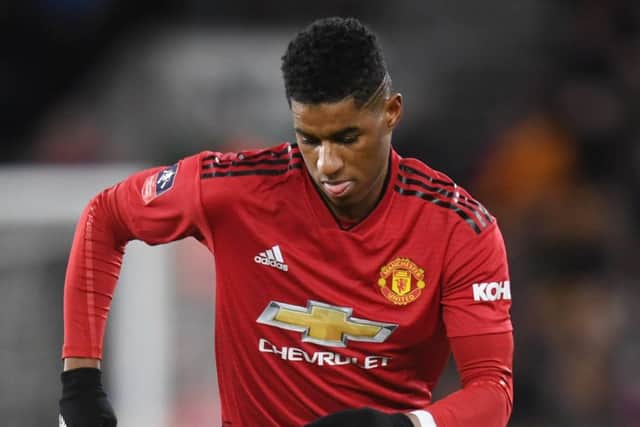 WOLVERHAMPTON, ENGLAND - MARCH 16: Marcus Rashford of Manchester United in action during the FA Cup Quarter Final match between Wolverhampton Wanderers and Manchester United at Molineux on March 16, 2019 in Wolverhampton, England. (Photo by Michael Regan/Getty Images)