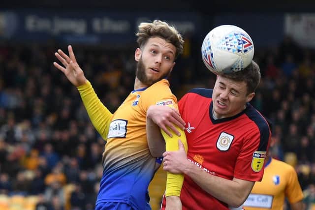 Mansfield's Jorge Grant battles with Crewe's James Jones