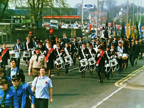 The 1987 2nd Sutton in Ashfield Boys and Girls Brigade Band at Mansfield St Georges Day Parade