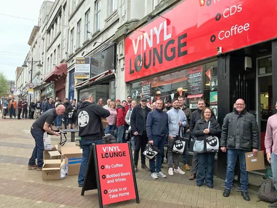 Fans queue up outside Vinyl Lounge for Record Store Day 2018.