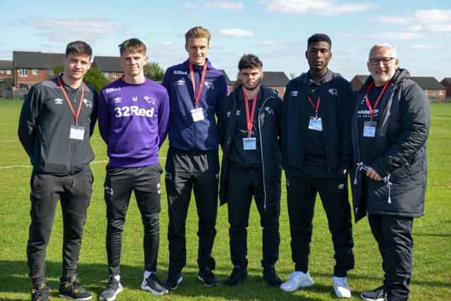 Players Sven Karic, Matt Hunt, Henrich Ravas, Yoann Greco and Fuseine Rashid at Shirebrook Academy. Pictures by Rachel Atkins.