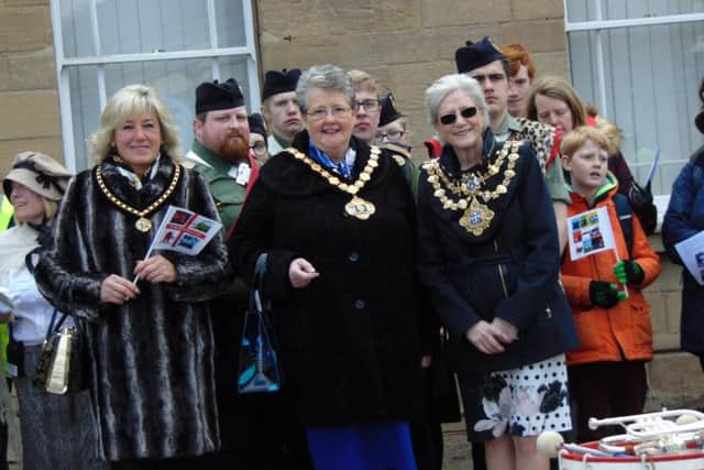 Civic dignitaries welcomed the parade to Mansfield.