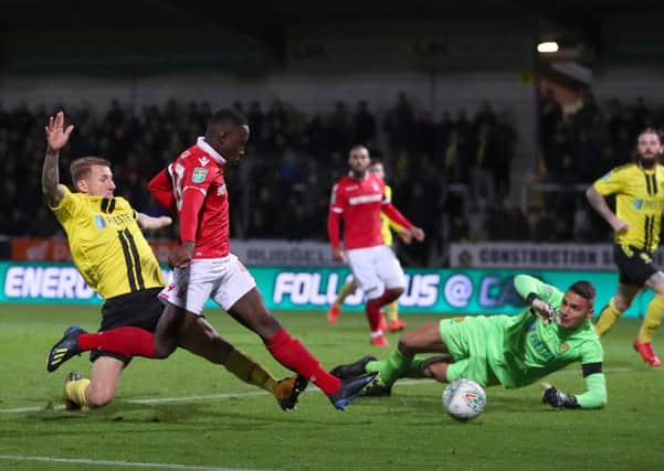 Arvin Appiahn taps in for Forest against Burton Albion in the League Cup