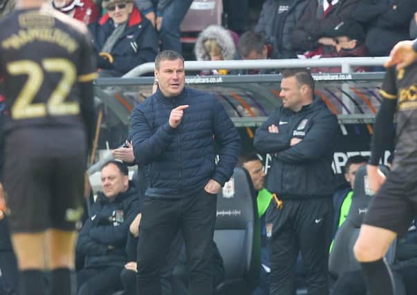 Picture by Gareth Williams/AHPIX.com; Football; Sky Bet League Two; Northampton Town v Mansfield Town; 13/4/2019  KO 15.00; PTS Academy Stadium; copyright picture; Howard Roe/AHPIX.com; Mansfield boss David Flitcroft organises his side at Northampton