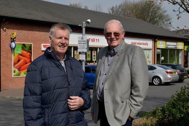 (L-R) Les Kittle and Terry Wilkins outside the One Stop onWoodhouse Road, where they have received parking fines.