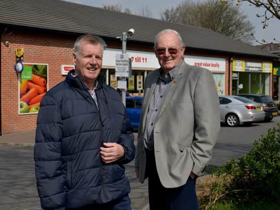 (L-R) Les Kittle and Terry Wilkins outside the One Stop onWoodhouse Road, where they have received parking fines.